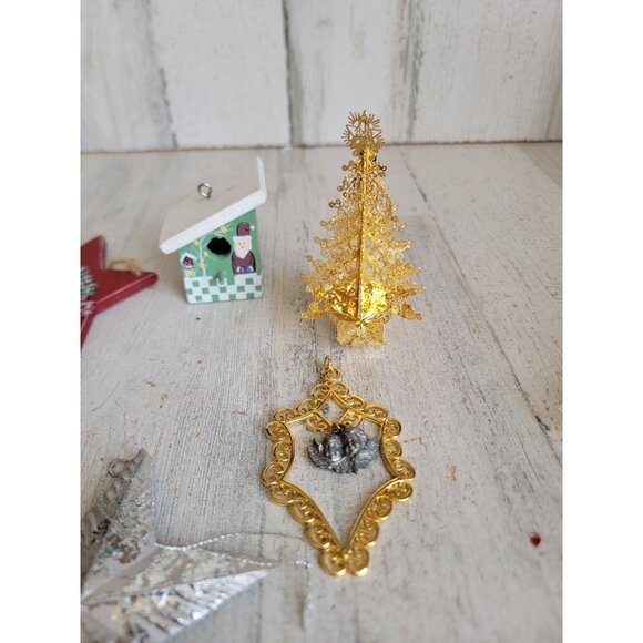Vintage star tree golden trim variety ornament Xmas set birdhouse - Picture 5 of 9